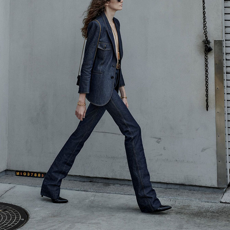 Shop (W) Saint Laurent SS22 條紋單排扣西裝外套 海軍藍西裝外套 685158Y5E534380