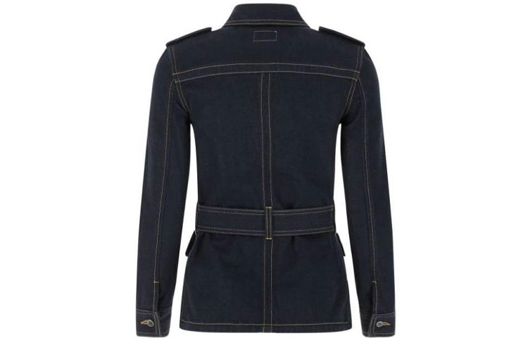 Lookbook (W) SAINT LAURENT SS22 Jaket Denim Wanita Lengan Panjang Garis Biru Tua 695161Y24GA4331