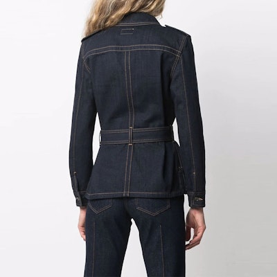 (Women) SAINT LAURENT SS22 Striped Tie Long Sleeve Denim Jacket Women Dark Blue 695161Y24GA4331 Purchase (Women) SAINT LAURENT SS22 Striped Tie Long Sleeve Denim Jacket Women Dark Blue 695161Y24GA4331
