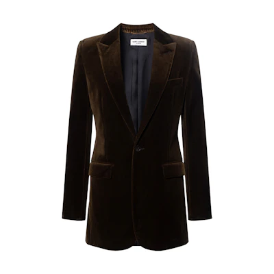 (Women) SAINT LAURENT SS22 Suede Solid Pocket Long Sleeve Blazer 632834Y615W2037