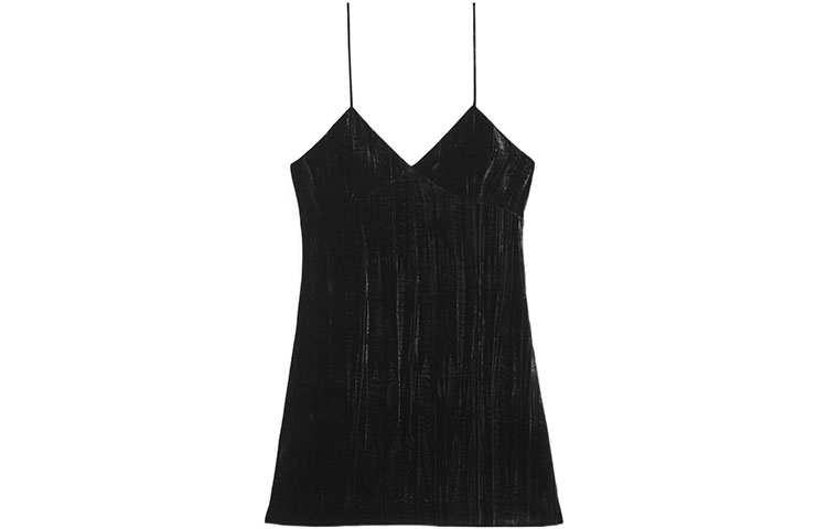 Order (W) SAINT LAURENT SS22 Gaun Tanpa Lengan Suede Hitam Wanita Strap Spaghetti 683136Y130R1000