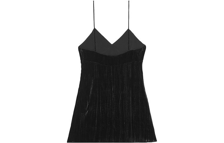 Lookbook (W) SAINT LAURENT SS22 Gaun Tanpa Lengan Suede Hitam Wanita Strap Spaghetti 683136Y130R1000