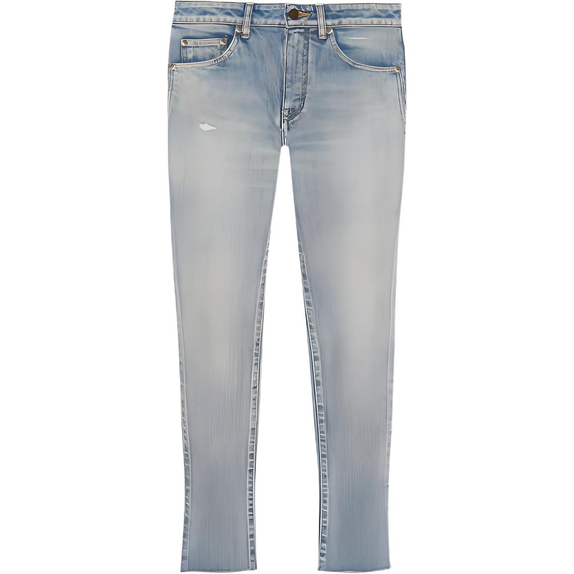 (Women) Saint Laurent SS22 Washed Distressed Skinny Mid-Rise Jeans Women Blue. 684424Y06DL4570