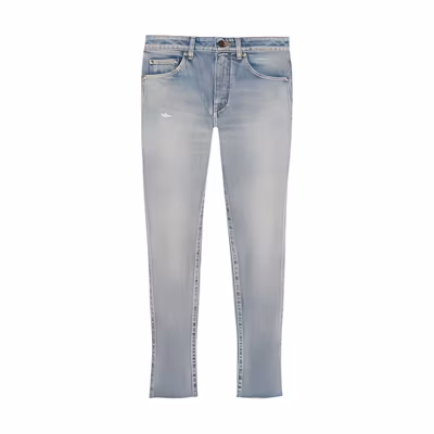 (Women) Saint Laurent SS22 Washed Distressed Skinny Mid-Rise Jeans Women Blue. 684424Y06DL4570