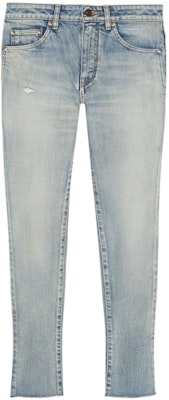 (Women) Saint Laurent SS22 Washed Distressed Skinny Mid-Rise Jeans Women Blue. 684424Y06DL4570 Order (Women) Saint Laurent SS22 Washed Distressed Skinny Mid-Rise Jeans Women Blue. 684424Y06DL4570