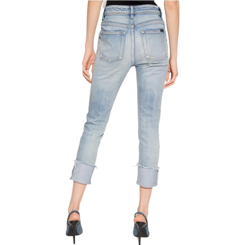Purchase (Women) Saint Laurent SS22 Washed Distressed Skinny Mid-Rise Jeans Women Blue. 684424Y06DL4570