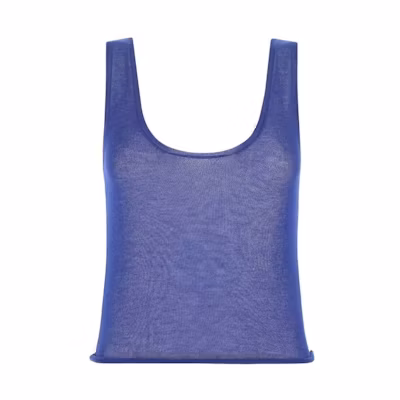 (Women) SAINT LAURENT SS22 Women’s Solid Blue Sleeveless Tank Top Vest. 696502Y75LI4067