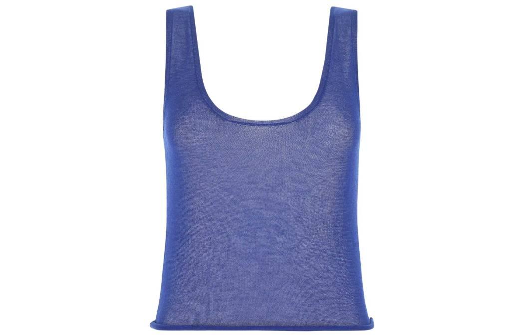 Order (W) サンローラン SS22 レディース 無地 ブルー スリーブレス タンクトップ ベスト. 696502Y75LI4067