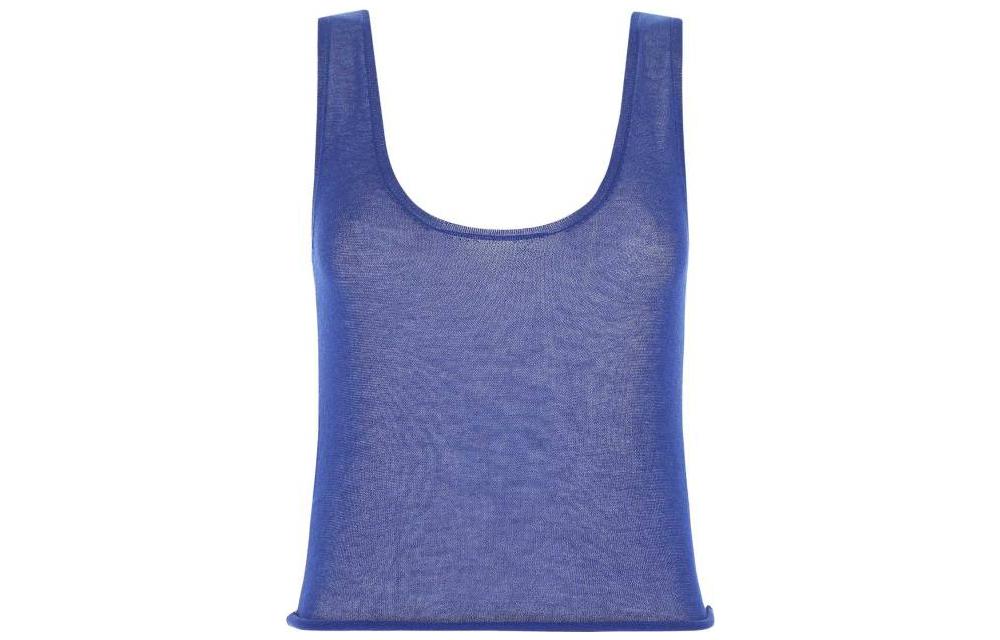 Lookbook (W) サンローラン SS22 レディース 無地 ブルー スリーブレス タンクトップ ベスト. 696502Y75LI4067