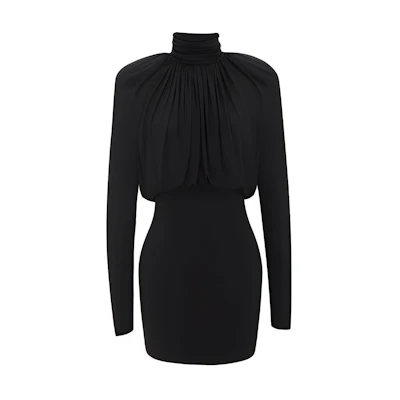 (Women) SAINT LAURENT SS23 Black High-Neck Long Sleeve Slim Fit Dress. 748986Y5F631000