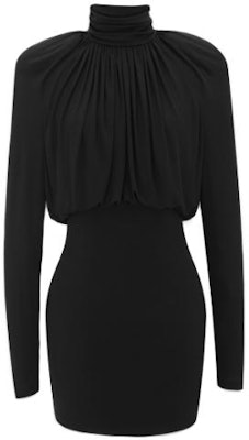 (W) SAINT LAURENT SS23 Gaun Hitam Slim Fit Lengan Panjang Leher Tinggi. 748986Y5F631000 Order (W) SAINT LAURENT SS23 Gaun Hitam Slim Fit Lengan Panjang Leher Tinggi. 748986Y5F631000