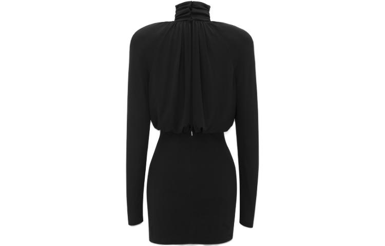 Lookbook (W) SAINT LAURENT SS23 Gaun Hitam Slim Fit Lengan Panjang Leher Tinggi. 748986Y5F631000