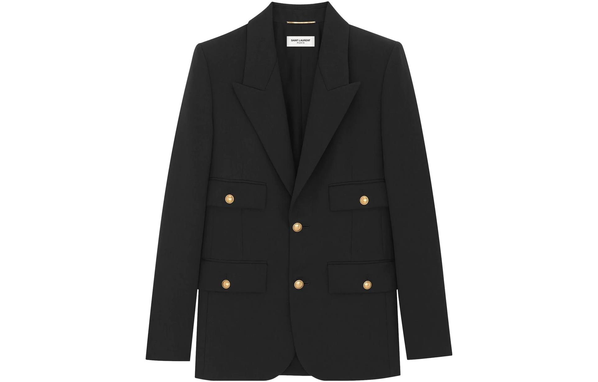 (Women) SAINT LAURENT SS23  Black Single-Breasted Pocket Blazer Jacket. 728768Y512W1000