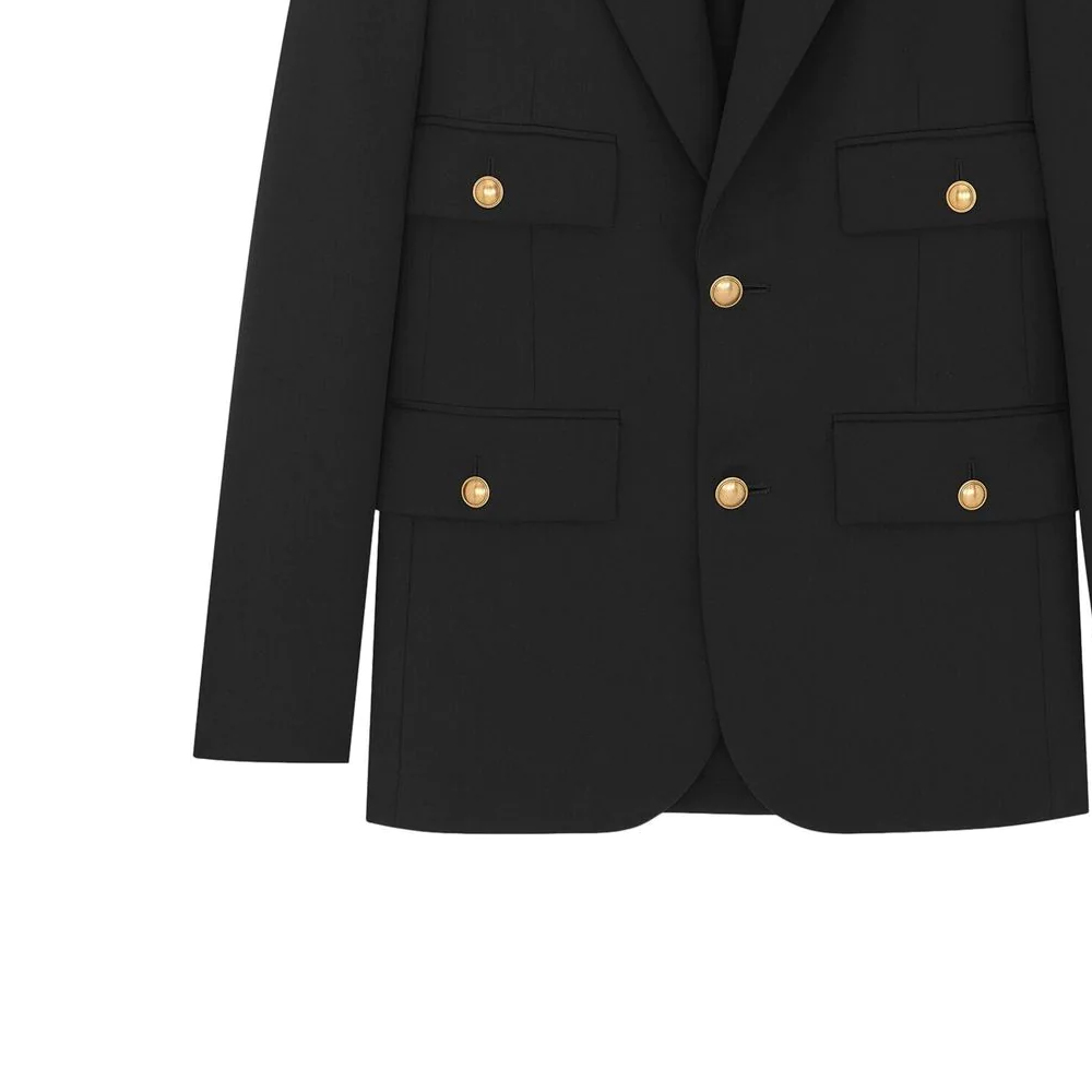 Purchase (W) SAINT LAURENT SS23 Blazer Negro de Bolsillo con Botón Único. 728768Y512W1000