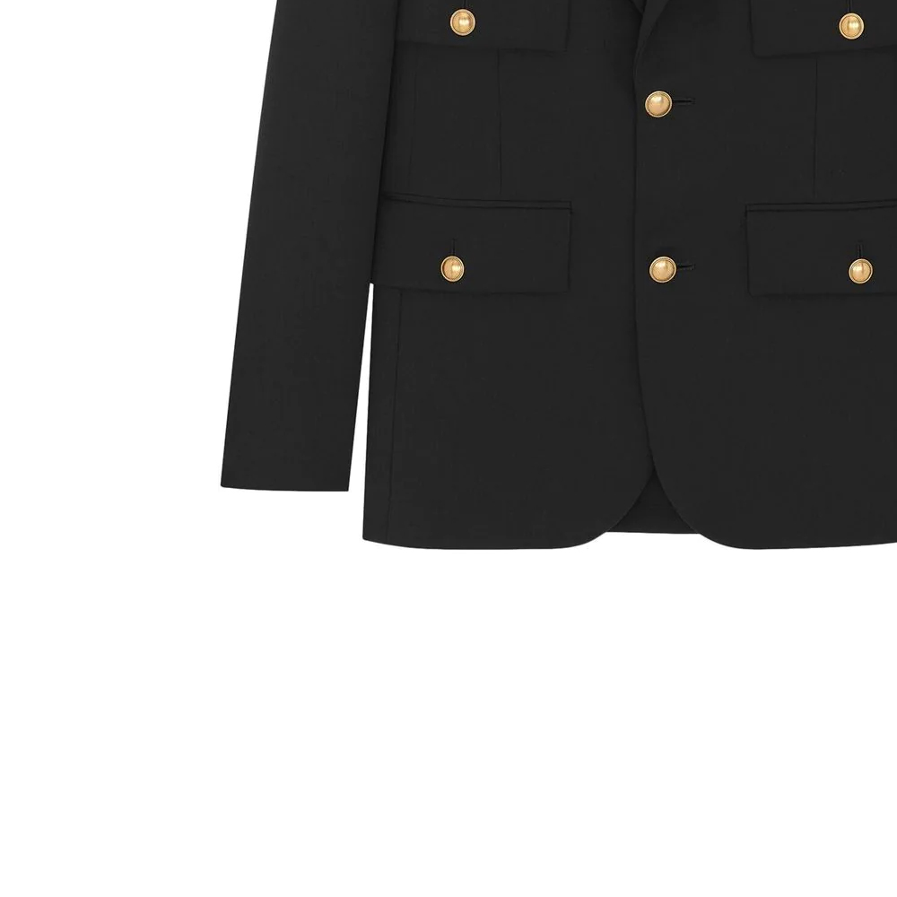 Sizing (W) SAINT LAURENT SS23 Blazer Negro de Bolsillo con Botón Único. 728768Y512W1000