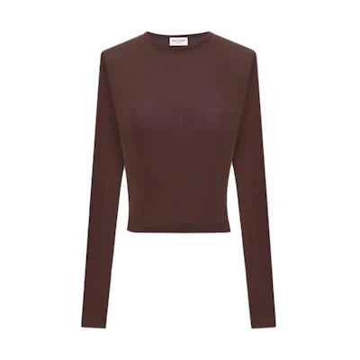 (Women) SAINT LAURENT SS23 Burgundy Knitted Pullover Casual T-Shirt 732931Y3G096440