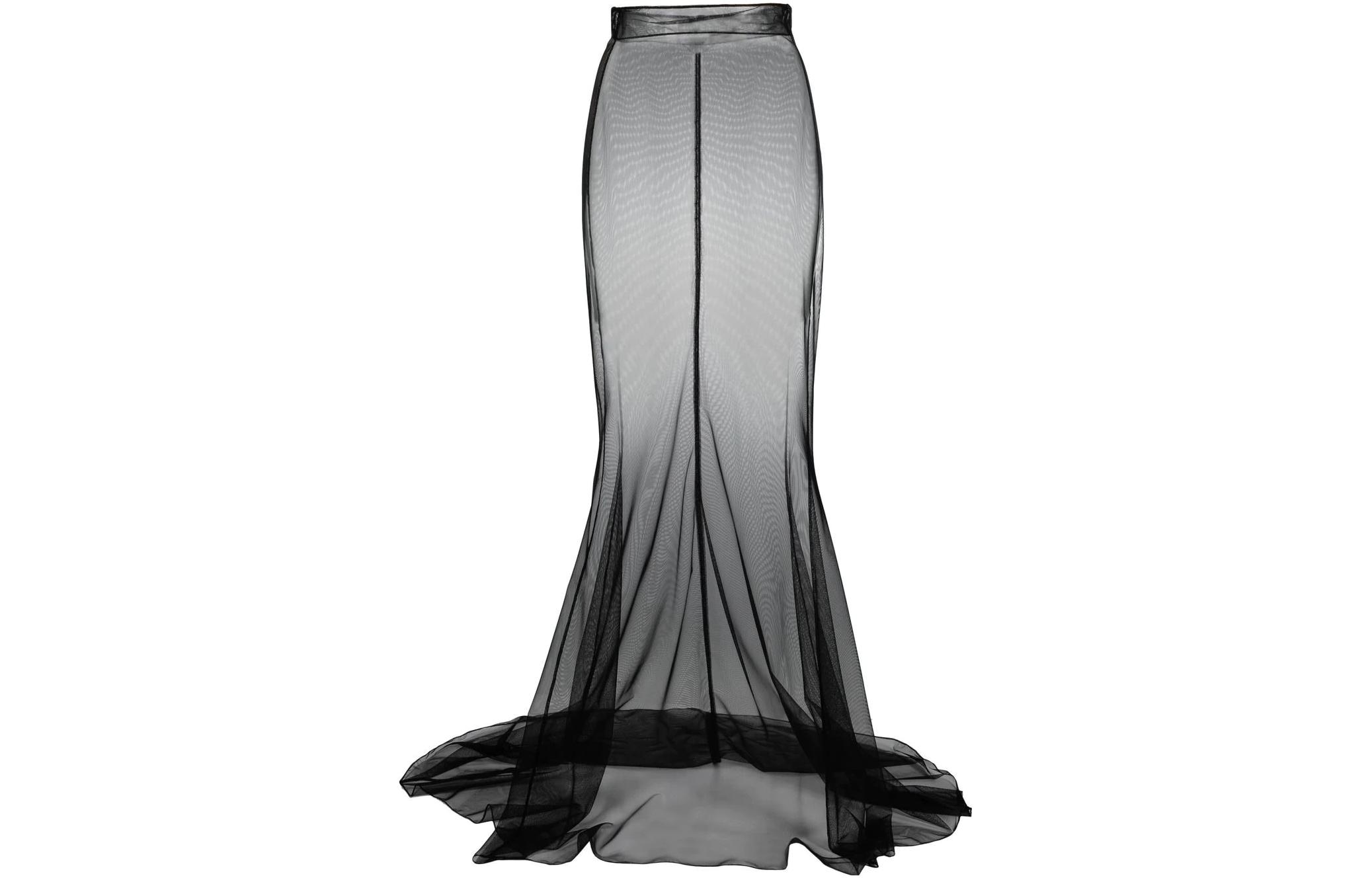 Order (W) SAINT LAURENT SS23 Skirt Hitam Pinggang Tinggi Slim Sheer Gaya Duyung. 717931Y257L1000