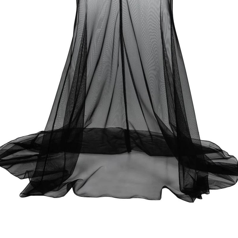 Sizing (W) SAINT LAURENT SS23 Skirt Hitam Pinggang Tinggi Slim Sheer Gaya Duyung. 717931Y257L1000