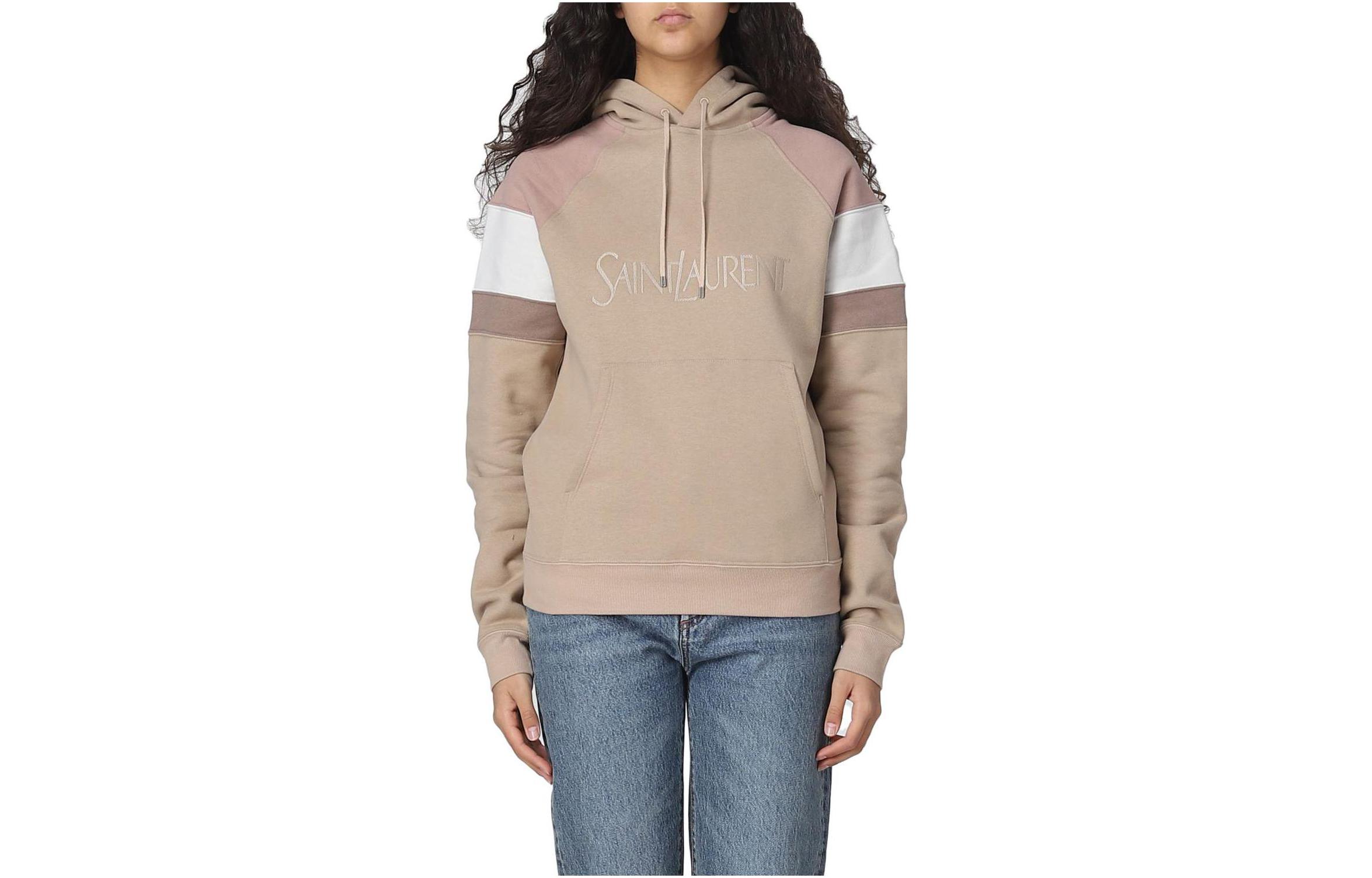 (Women) Saint Laurent SS23 Beige Striped Hoodie with Logo Embroidery 728319Y37CG5783