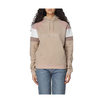 (Women) Saint Laurent SS23 Beige Striped Hoodie with Logo Embroidery 728319Y37CG5783