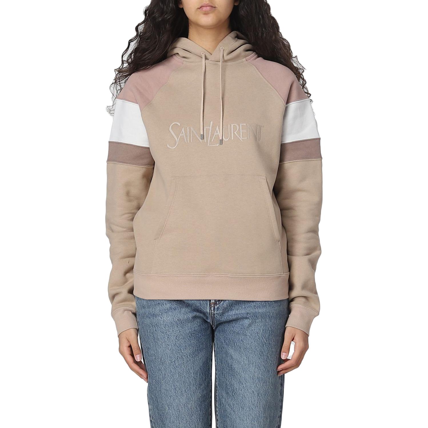 Lookbook (Women) Saint Laurent SS23 Beige Striped Hoodie with Logo Embroidery 728319Y37CG5783