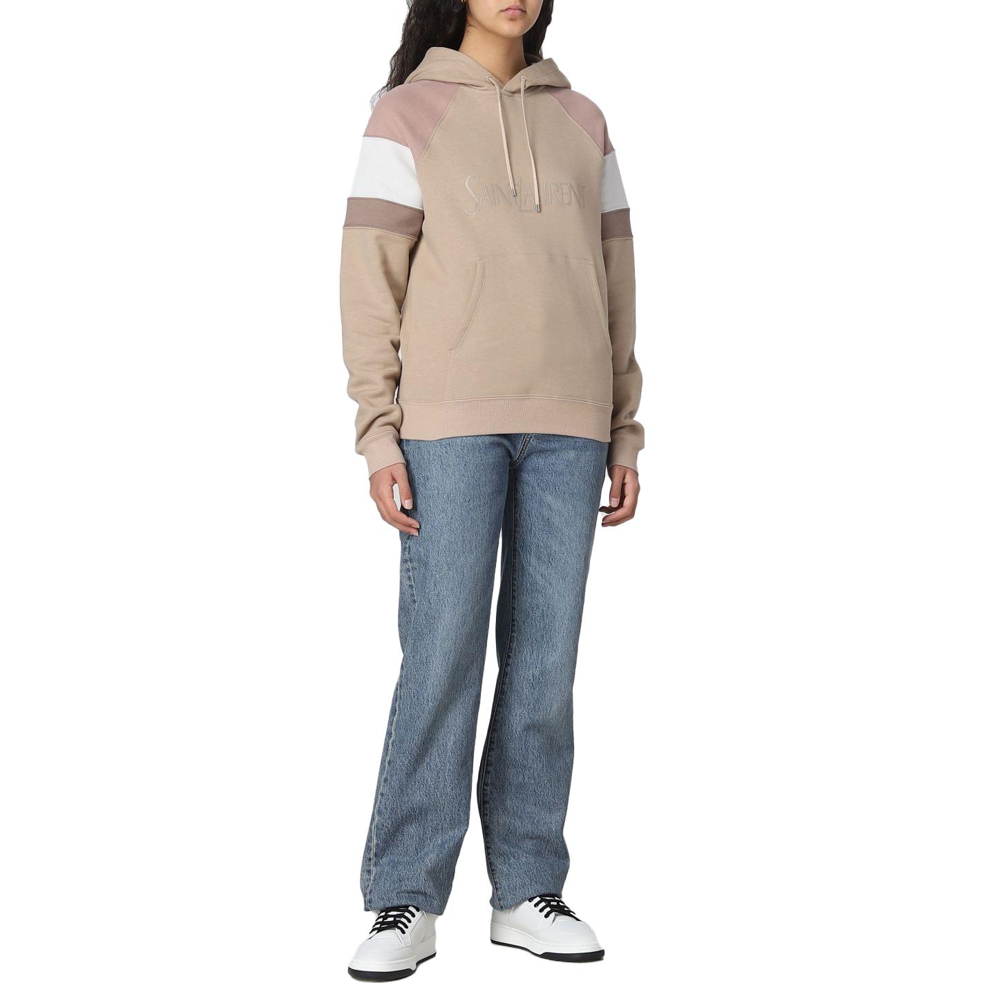 Purchase (Women) Saint Laurent SS23 Beige Striped Hoodie with Logo Embroidery 728319Y37CG5783