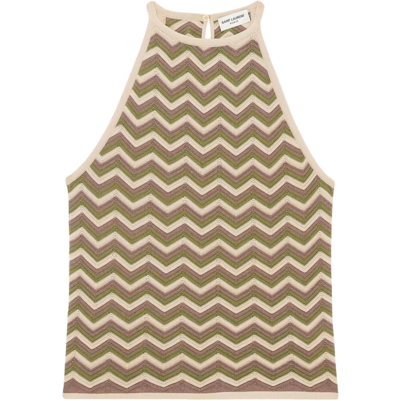 (Women) SAINT LAURENT SS23 Herringbone Knit Camisole Tank Top Women. 732882Y75ZD8503