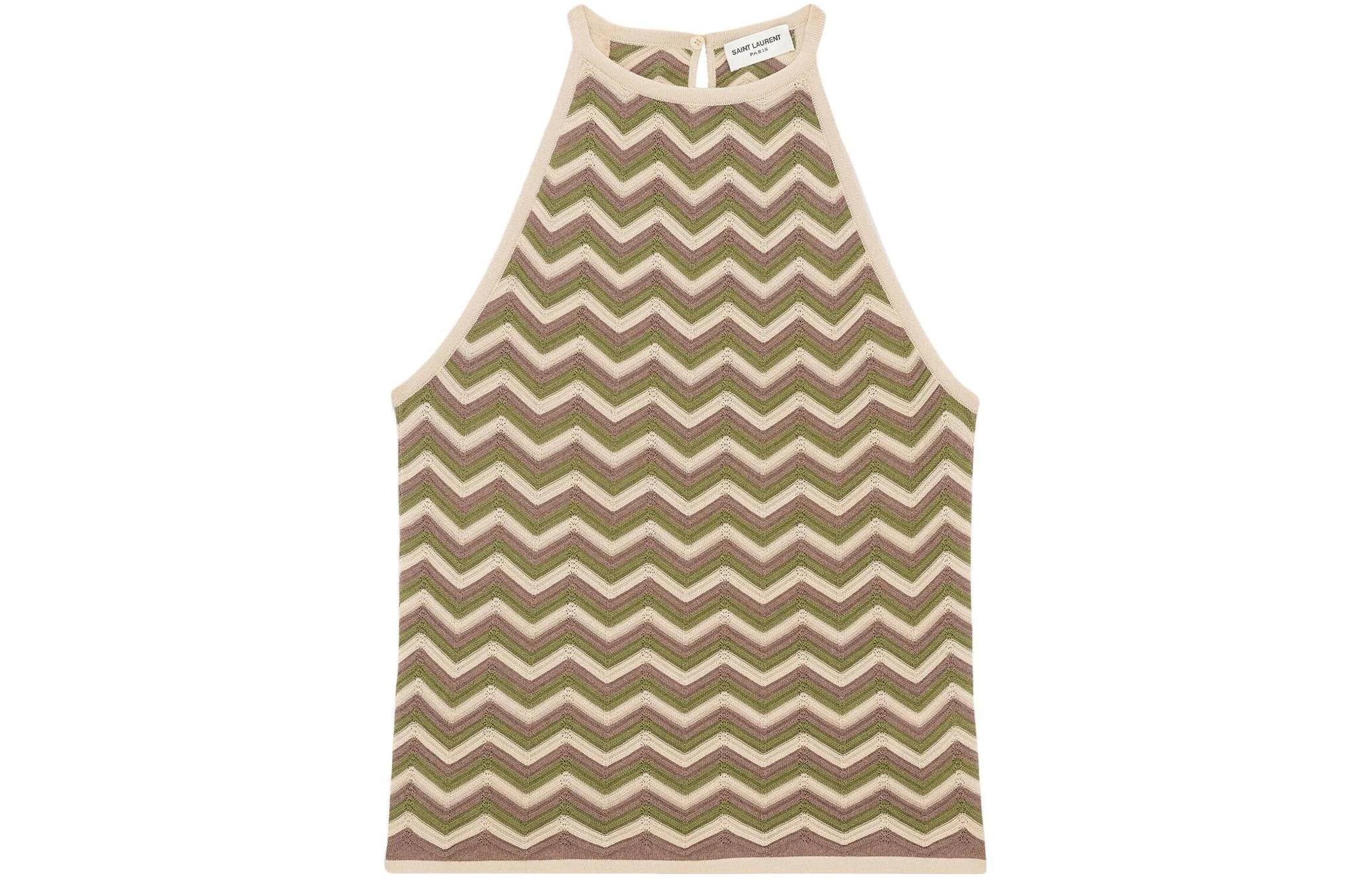 Order (W) サンローラン SS23 ヘリンボーンニットキャミソールタンクトップ レディース 732882Y75ZD8503