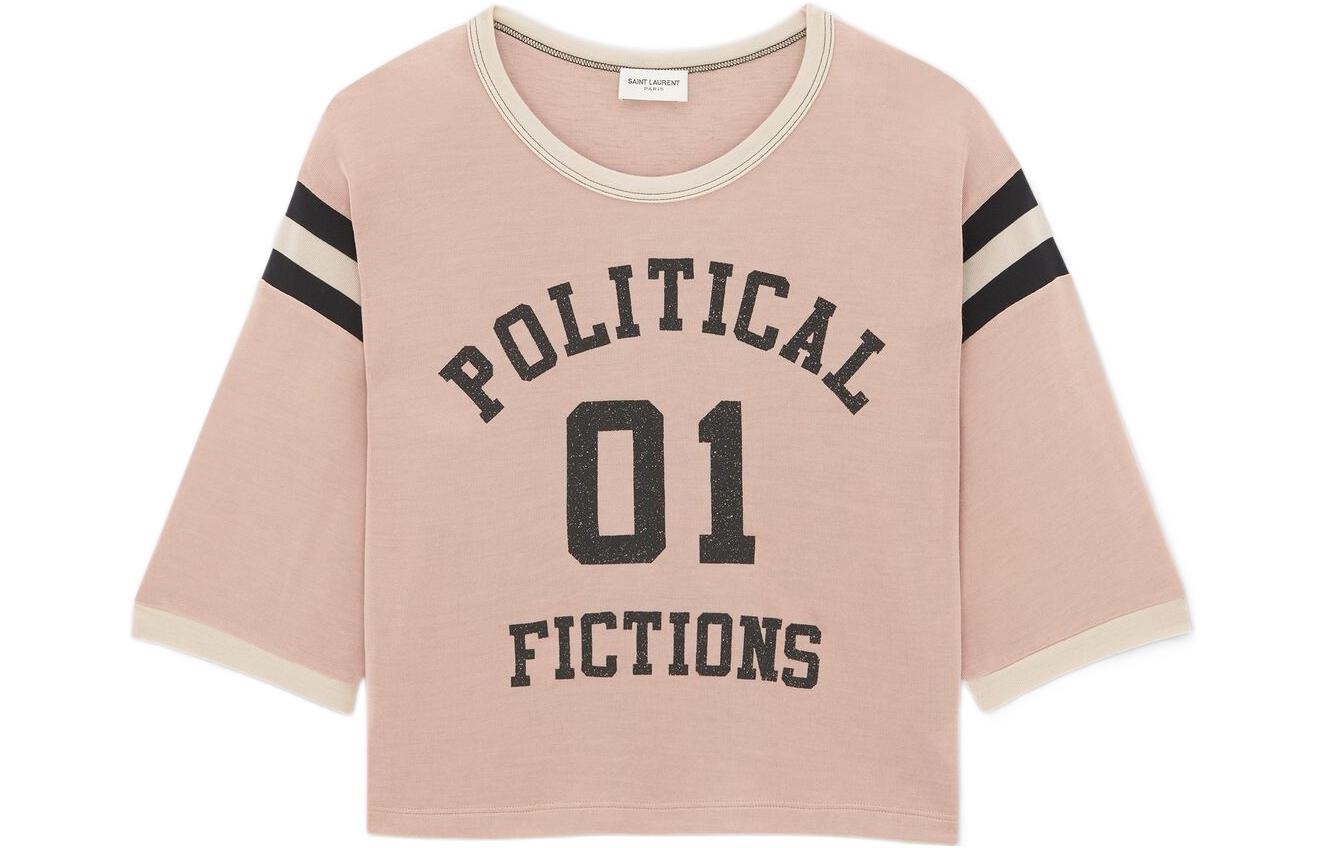 Order (Women) SAINT LAURENT SS23 Pink Stripe Letter Print Round Neck T-Shirt . 729940Y37EG5234