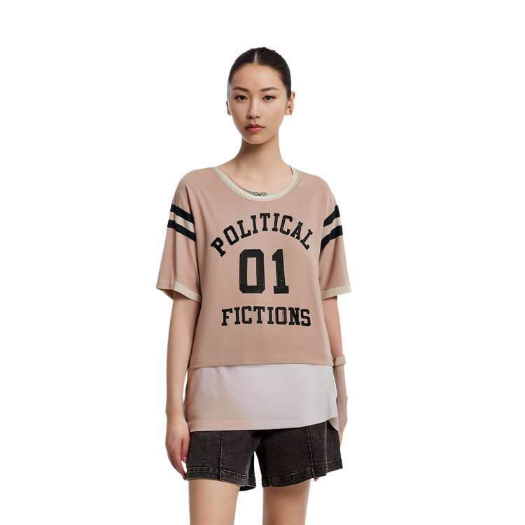 Shop (Women) SAINT LAURENT SS23 Pink Stripe Letter Print Round Neck T-Shirt . 729940Y37EG5234