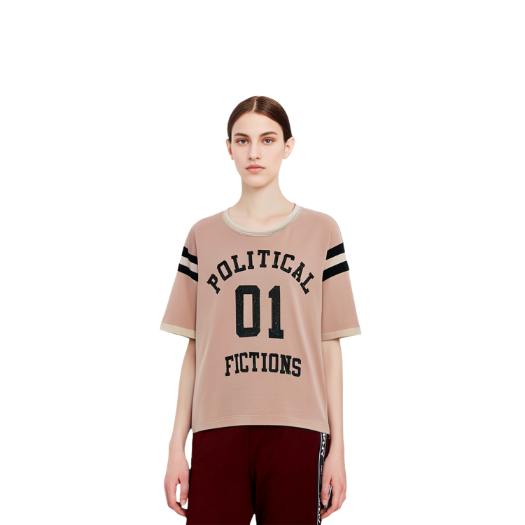 Purchase (Women) SAINT LAURENT SS23 Pink Stripe Letter Print Round Neck T-Shirt . 729940Y37EG5234