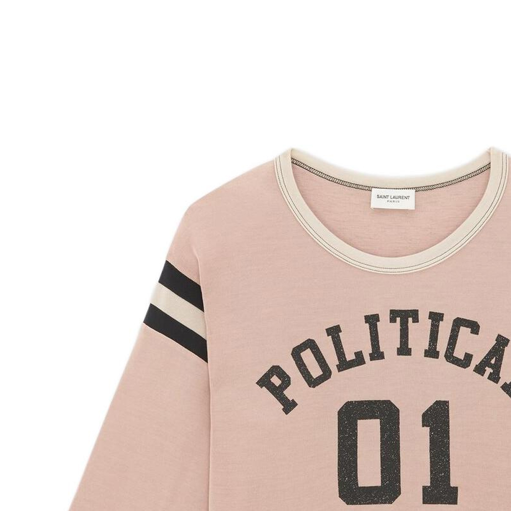 Details for (Women) SAINT LAURENT SS23 Pink Stripe Letter Print Round Neck T-Shirt . 729940Y37EG5234