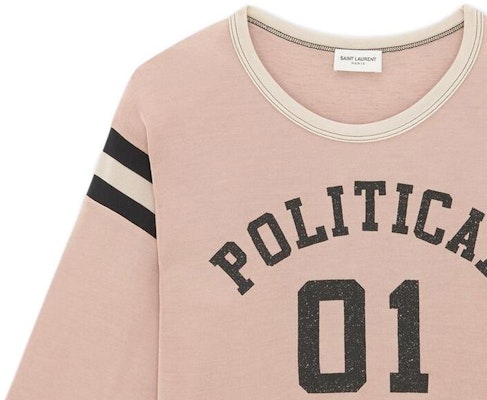 (Women) SAINT LAURENT SS23 Pink Stripe Letter Print Round Neck T-Shirt . 729940Y37EG5234 Details for (Women) SAINT LAURENT SS23 Pink Stripe Letter Print Round Neck T-Shirt . 729940Y37EG5234