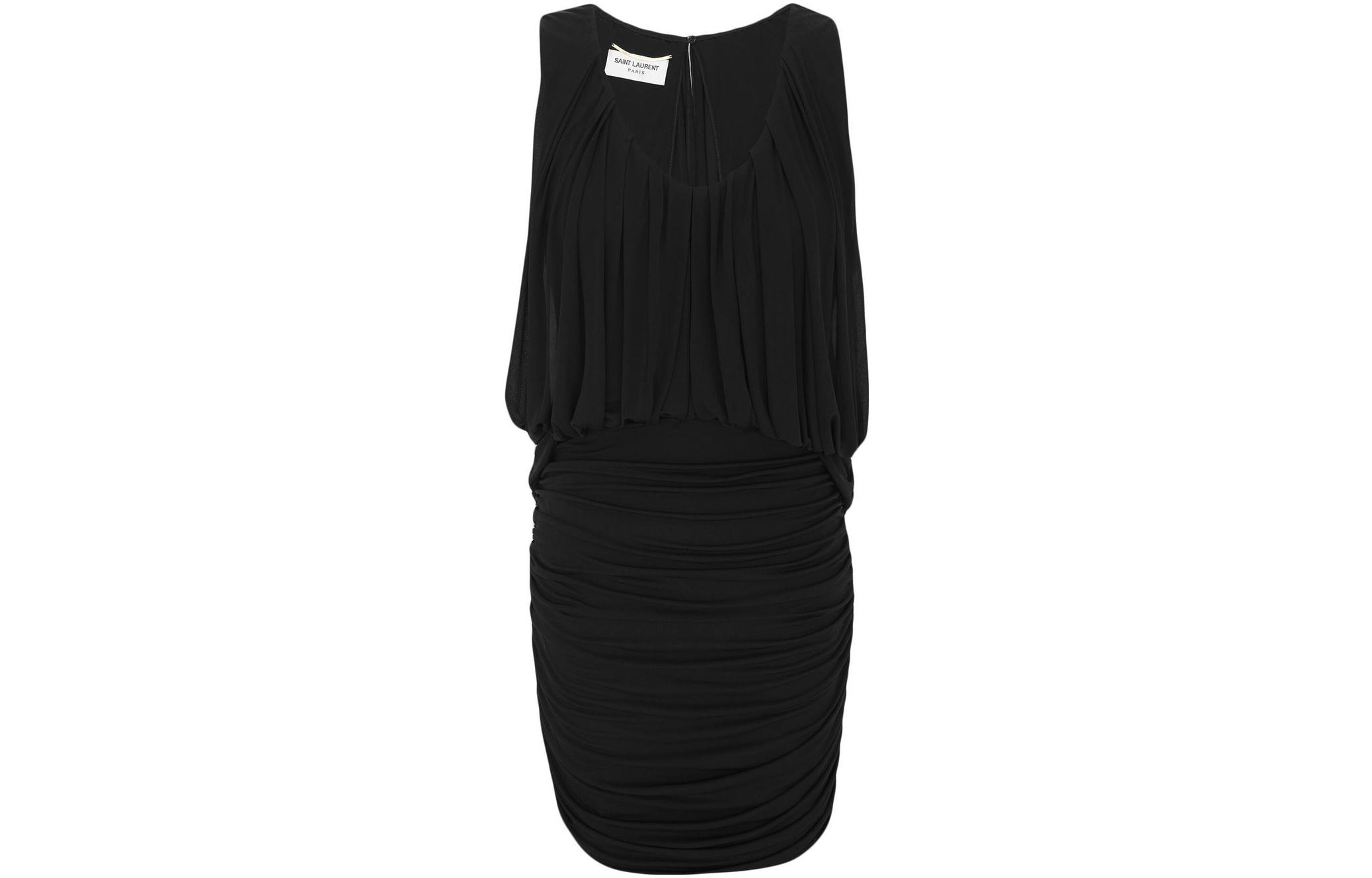 (Women) SAINT LAURENT SS23 Solid Drape Mini Sleeveless Dress Women’s Black 731056Y5G981000