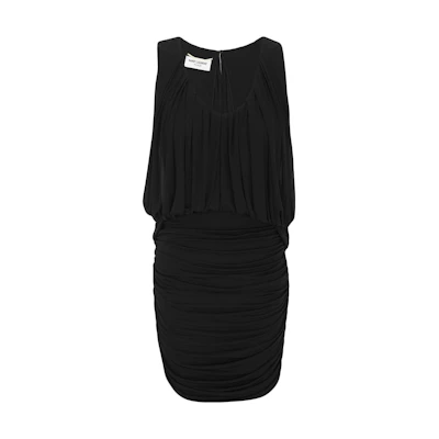 (Women) SAINT LAURENT SS23 Solid Drape Mini Sleeveless Dress Women’s Black 731056Y5G981000