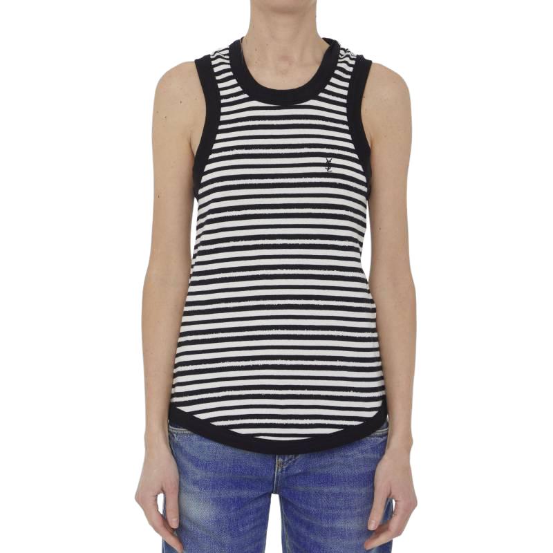 Shop (W) SAINT LAURENT SS23 Tank Top Wanita Hitam Putih Berjalur Tanpa Lengan 743660Y37KT1095