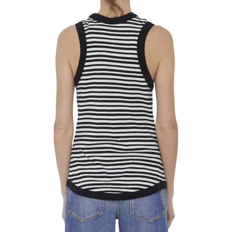 Purchase (W) SAINT LAURENT SS23 Tank Top Wanita Hitam Putih Berjalur Tanpa Lengan 743660Y37KT1095