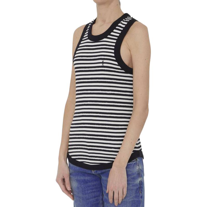 Details for (W) SAINT LAURENT SS23 Tank Top Wanita Hitam Putih Berjalur Tanpa Lengan 743660Y37KT1095