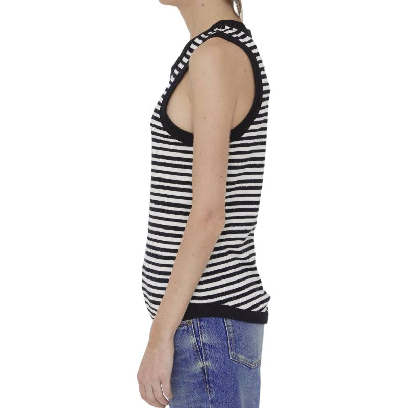Sizing (W) SAINT LAURENT SS23 Tank Top Wanita Hitam Putih Berjalur Tanpa Lengan 743660Y37KT1095