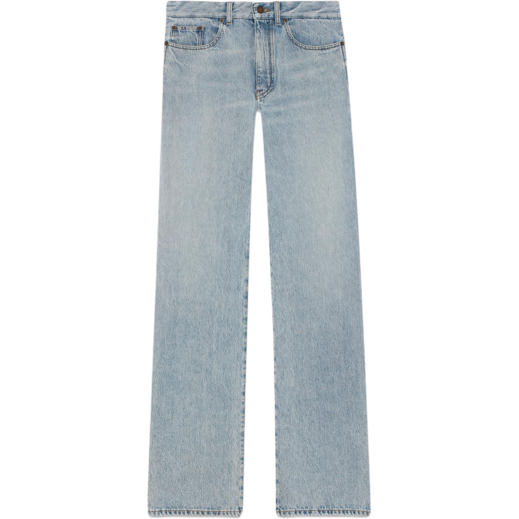 (Women) SAINT LAURENT SS23 Washed Straight-Leg Jeans Women’s Light Blue. 731214Y21KB4214