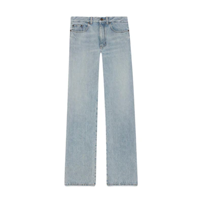(Women) SAINT LAURENT SS23 Washed Straight-Leg Jeans Women’s Light Blue. 731214Y21KB4214