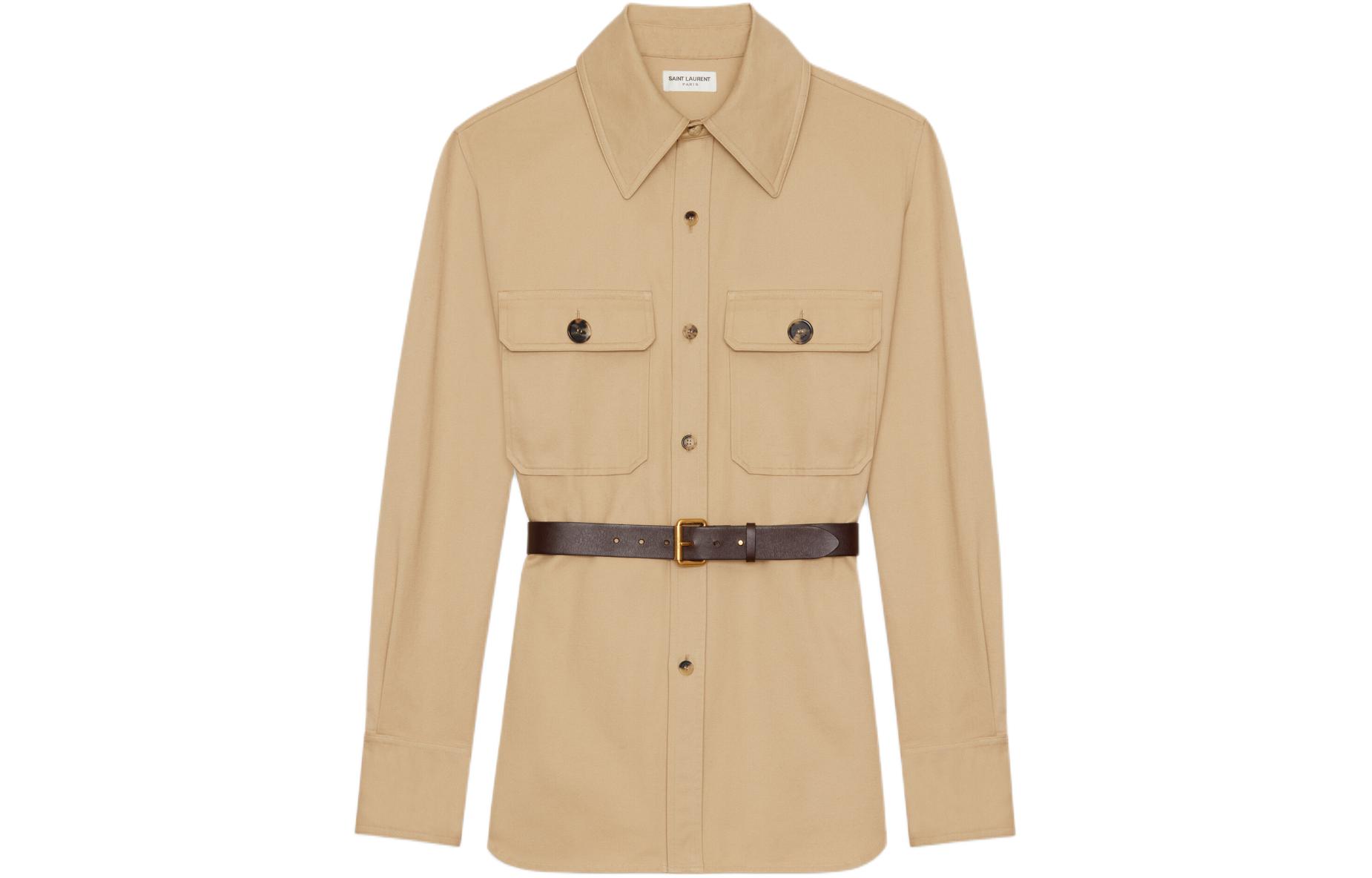 (Women) SAINT LAURENT SS24  Beige Slim Fit Long Sleeve Shirt 792794Y9I302965