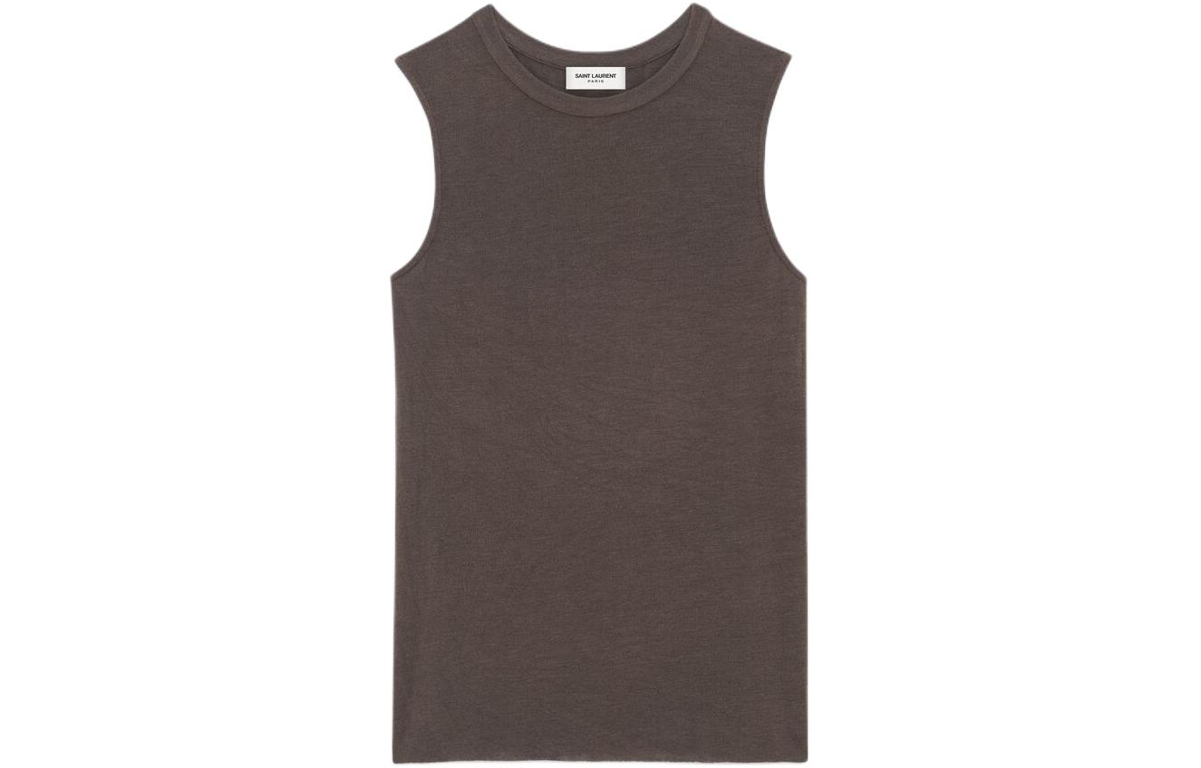 (Women) SAINT LAURENT SS24  Brown Jersey Sleeveless Fitted Tank Top. 774659Y37NW1203