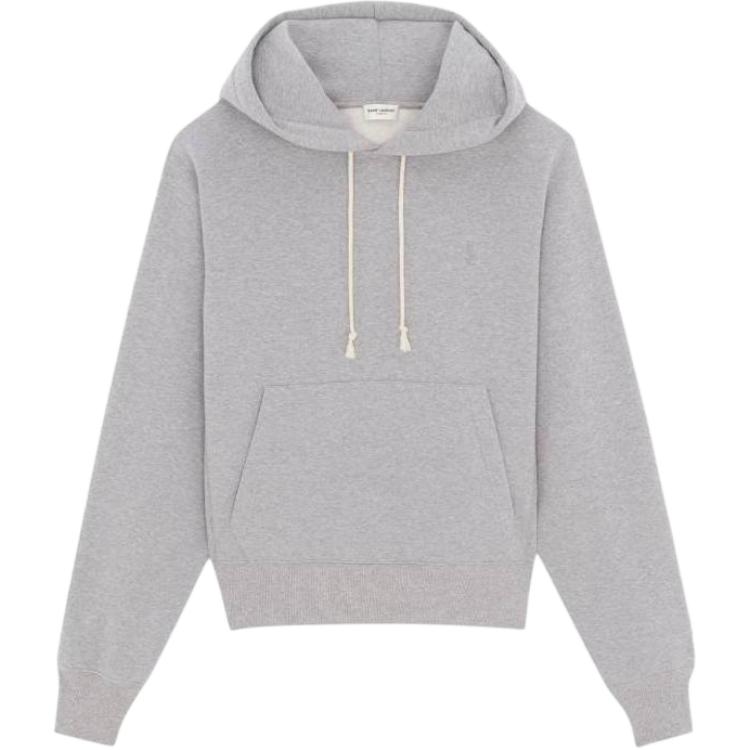 (Women) SAINT LAURENT SS24  Grey Pullover Hoodie Long Sleeve Solid Color. 778559Y37PU1403