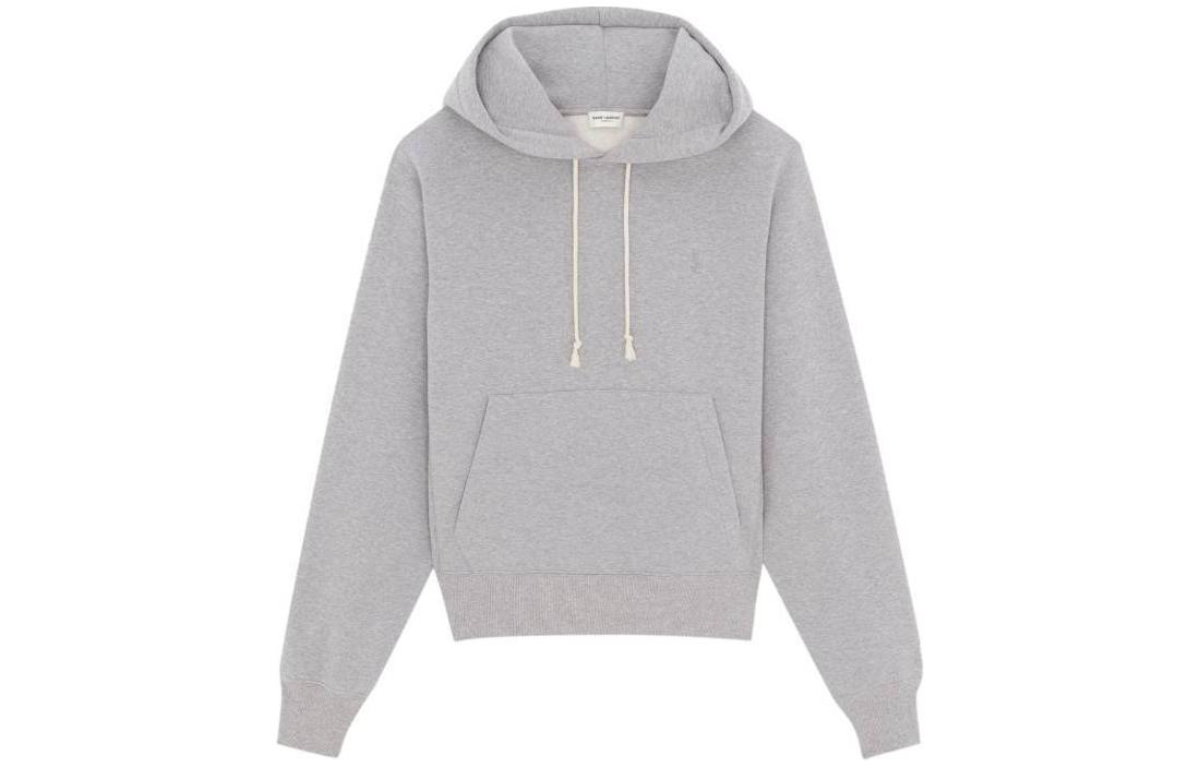 Order (W) SAINT LAURENT SS24 Hoodie Abu-Abu Lengan Panjang Warna Polos. 778559Y37PU1403