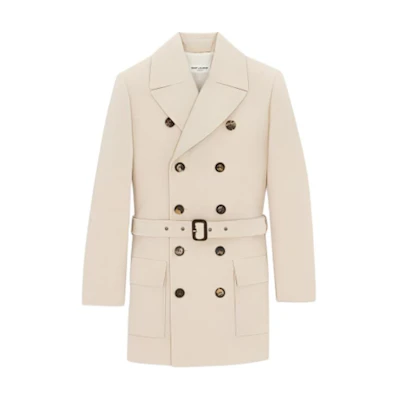 (Women) Saint Laurent SS24 Double-Breasted Belted Loose Jacket Light Beige 778548Y3I859277