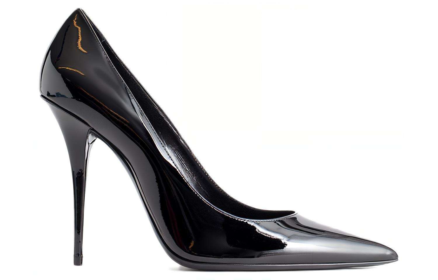 Order (W) Saint Laurent Hak Tinggi Stiletto 'Kulit Hitam' 7112621TV001000