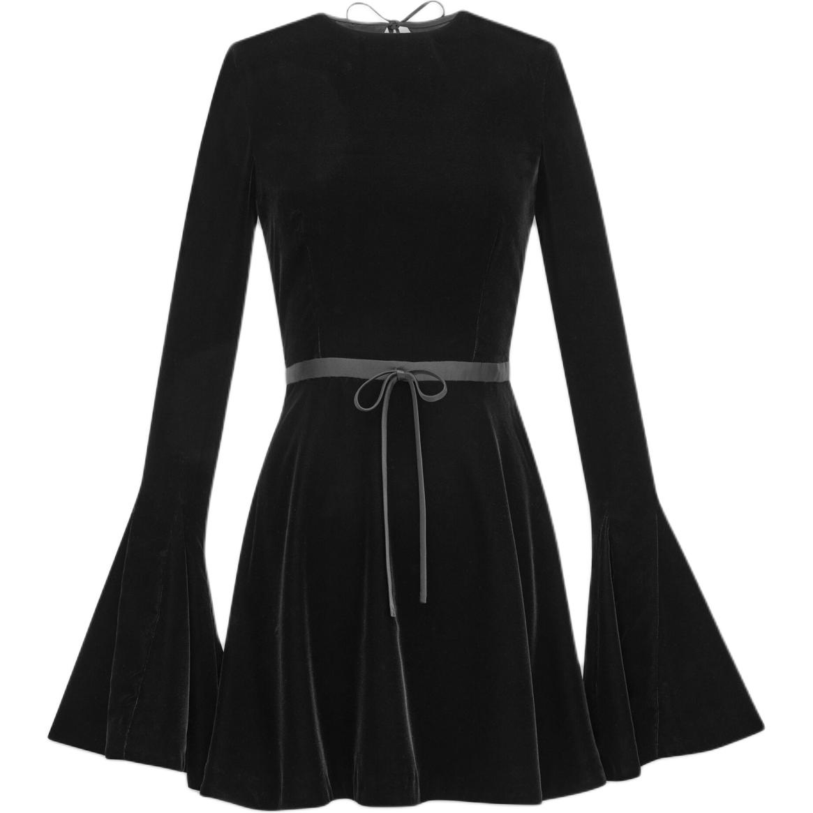 (Women) SAINT LAURENT Suede Backless Round Neck Tie Flare Sleeve Dress Women Black 803917Y1H021000