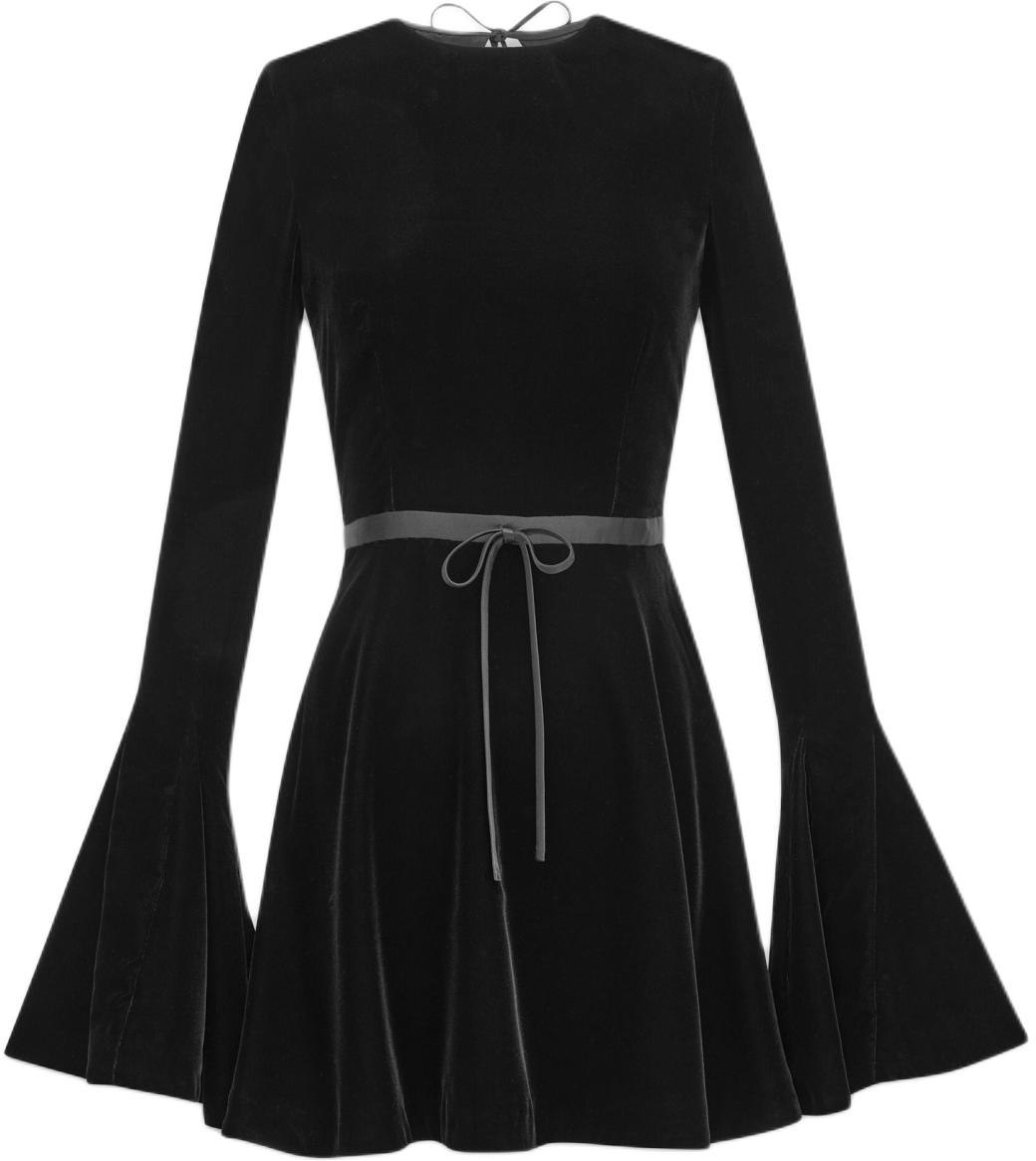 women-saint-laurent-suede-backless-round-neck-tie-flare-sleeve-dress-women-black-803917-y1-h021000