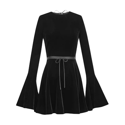 (Women) SAINT LAURENT Suede Backless Round Neck Tie Flare Sleeve Dress Women Black 803917Y1H021000